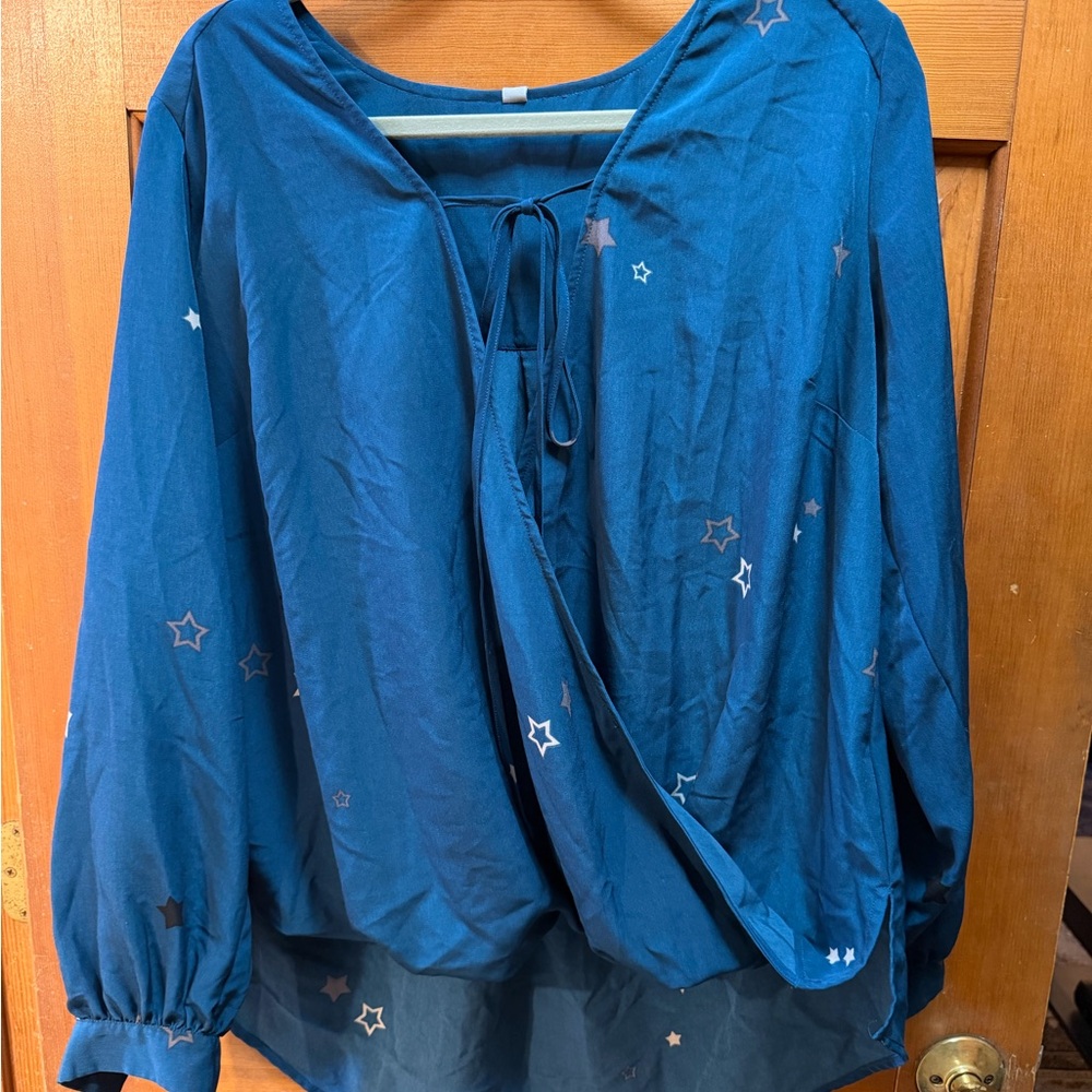 Melissa McCarthy Teal Star Print Blouse